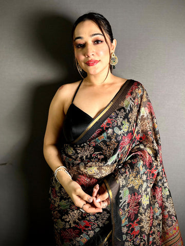 Black Kota Doriya Kalamkari Print Saree