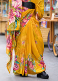 Golden Yellow Printed Georgette Saree