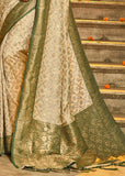 Beige Woven Banarasi Brocade Silk Saree With Overall Jaal
