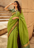 Bright Lime Green Woven Banarasi Patola Silk Saree
