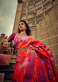 Bright Red Woven Satin Silk Banarasi Saree With Brocade Blouse