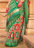 Green And Red Printed Patola Silk Saree