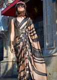 Brown And Black Satin Crepe Printed Saree