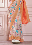 Bloom Peach Woven Banarasi Cotton Silk Saree With Digital Print