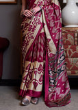 Beet Red Patola Printed Satin Crepe Silk Saree