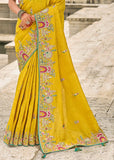 Empire Yellow Designer Embroidered Silk Saree