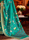Teal Green Woven Silk Saree With Kalamkari Fine Print