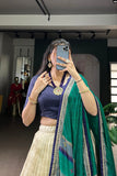 Tasar Silk Tie Dye Lehenga Set With Printed Dupatta And Chex Blouse