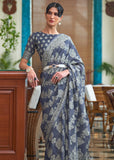 Classic Grey Woven Lucknowi Cotton Silk Saree