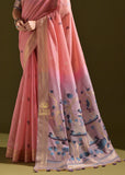 Coral Peach Woven Cotton Silk Saree