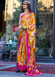 Zinnia Orange Satin Crepe Printed Saree