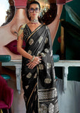 Beautiful Black Woven Banarasi Satin Silk Saree