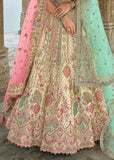 Cream And Pink Heavy Embroidered Designer Lehenga