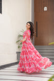 Floral Printed Georgette Women Tiered Gown