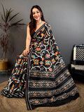 Elegant Black Ikkat Print Tussar Silk Saree