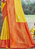 Blazing Yellow Woven Banarasi Silk Saree