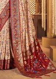 Beige And Maroon Woven Patola Soft Silk Saree