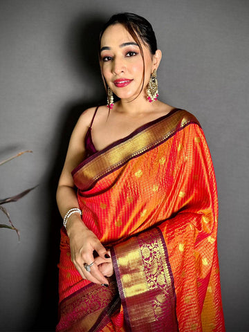 Radiant Self Gold Zari Chex Chitpallu Saree