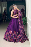 Floral Print Foil Work Silk Lehenga Choli - women's fashion mart