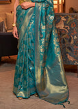 Alluring Blue Woven Banarasi Brocade Silk Saree