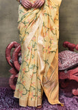 Vanilla Yellow Woven Banarasi Mulmul Cotton Jamdani Saree