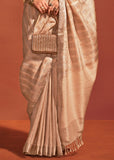 Beautiful Beige And Gold Woven Banarasi Soft Silk Saree