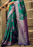 Panna Green Woven Satin Silk Banarasi Saree With Brocade Blouse