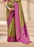 Olive Green Woven Banarasi Silk Saree