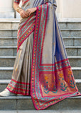 Dusky Blue Banarasi Tissue Silk Saree with Contrast Border