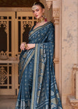 Teal Blue Woven Banarasi Soft Silk Saree