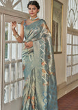 Antique Blue Woven Banarasi Tissue Organza Silk Saree With Digital Print