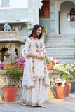White Sequins And Thread Embroidery Work Sharara Set Of 3 - women's fashion mart