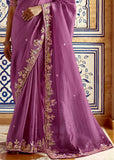 Striking Purple Heavy Embroidered Designer Silk Saree