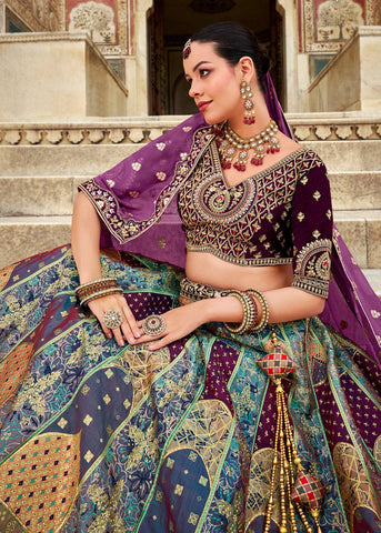 Rich Purple Banarasi Silk Embroidered Designer Lehenga