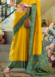 Yolk Yellow Woven Satin Silk Saree