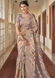 Dusky Purple Woven Banarasi Tissue Organza Silk Saree With Digital Print