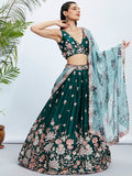 Georgette Golden Dull-Bright Sequin,Threaded Embroidered Semi-Stitched Lehenga choli  women's fashion mart