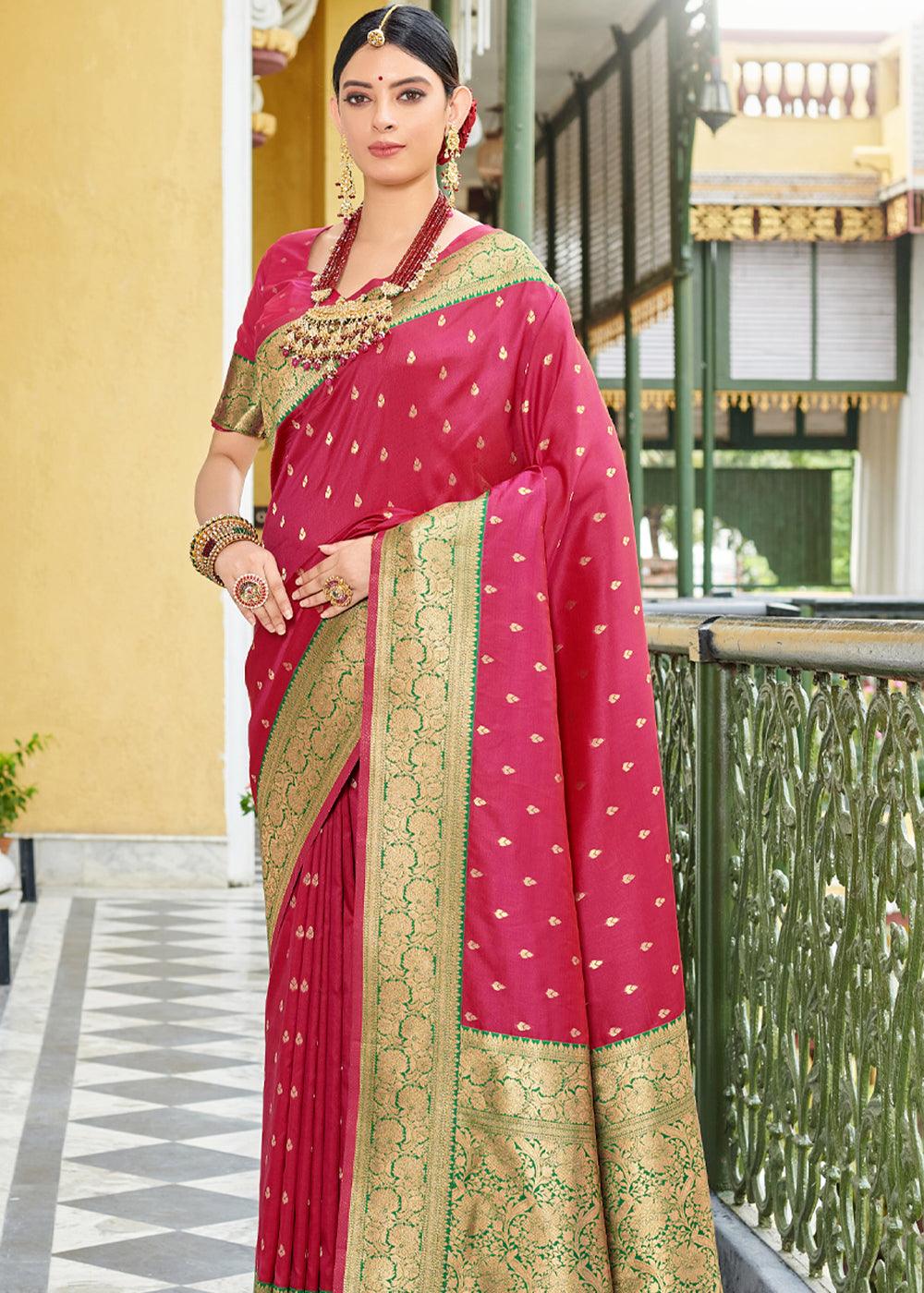 Aanar Red Woven Banarasi Silk Saree