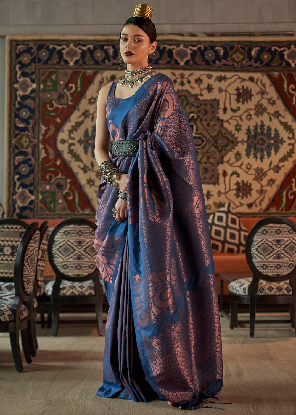 Royal Blue Woven Banarasi Brocade Silk Saree