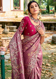 Wine Purple Woven Banarasi Designer Silk Saree With Embroidered Blouse