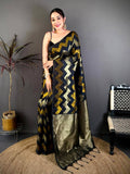 Black Soft Silk Geometric Zigzag Zari Saree