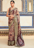Chocolate Brown Woven Banarasi Printed Soft Silk Saree