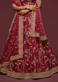 Persian Maroon Georgette Embroidered Lehenga With Net Dupatta