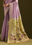 Ash Purple Woven Cotton Silk Saree