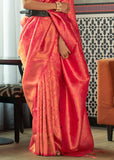 French Pink Woven Banarasi Brocade Silk Saree