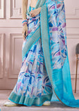 Angel Blue Woven Banarasi Cotton Silk Saree With Digital Print