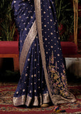 Twilight Blue Woven Banarasi Silk Saree With Brocade Blouse