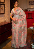 String Beige Woven Kashmiri Floral Jaal Silk Saree