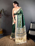 Bottle Green Patola Border Kanchi Saree