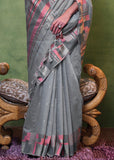 Steel Grey Woven Cotton Silk Saree